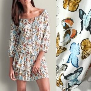 Venus Butterfly Print Tiered Peasant Dress Stretch